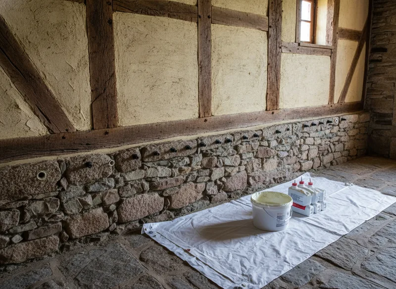 Traitement des remontées capillaires dans une maison à pans de bois à Auray